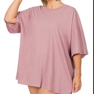 Light Rose Oversize Crewneck Half-Sleeve Tee